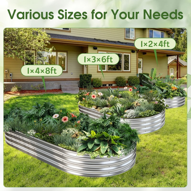Gianna 2Pcs 6x3x1ft Galvanized Metal Raised Garden Bed,Oval Planter Box Outdoor, Silvery