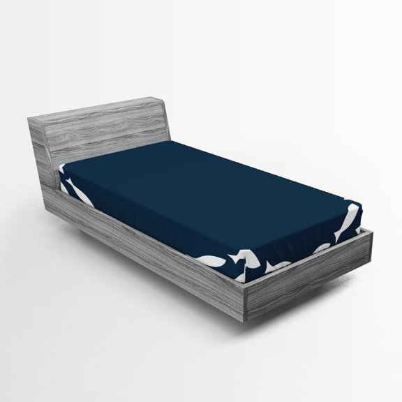Ambesonne Sealife Fitted Sheet, Ocean Navy Fish Circle, Twin XL Size, Navy Blue and White