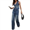 thumbnail image 3 of Conjunto de Mezclilla para Mujer, 2 Piezas, Escote en V, Sin Mangas, Pantalones Vaqueros de Pierna , Chaleco, Chaleco Vaquero. Azul L, 3 of 9