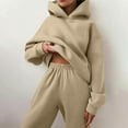 thumbnail image 2 of Womens 2 Piece Outfits Hoodie Sweatsuit Sets Oversized Sweatshirt Baggy Fall Comfy Sweatpants with Pockets, Casual Loungewear for Everyday Comfort and Style,Beige,L, 2 of 7
