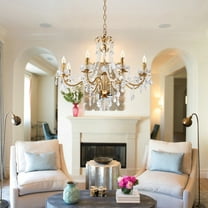 FINE MAKER 39-inch American luxury crystal chandelier with bulb, 8-head bedroom crystal chandelier, dining room and living room lighting fixture