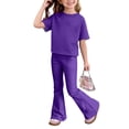 thumbnail image 6 of BVWKPCV Girls 2 Piece Outfits Summer Clothes Trendy Short-Sleeve Top & Flare Pants Clothing Set Sizes 8-12 Years Dark Purple 3-4Y, 6 of 7