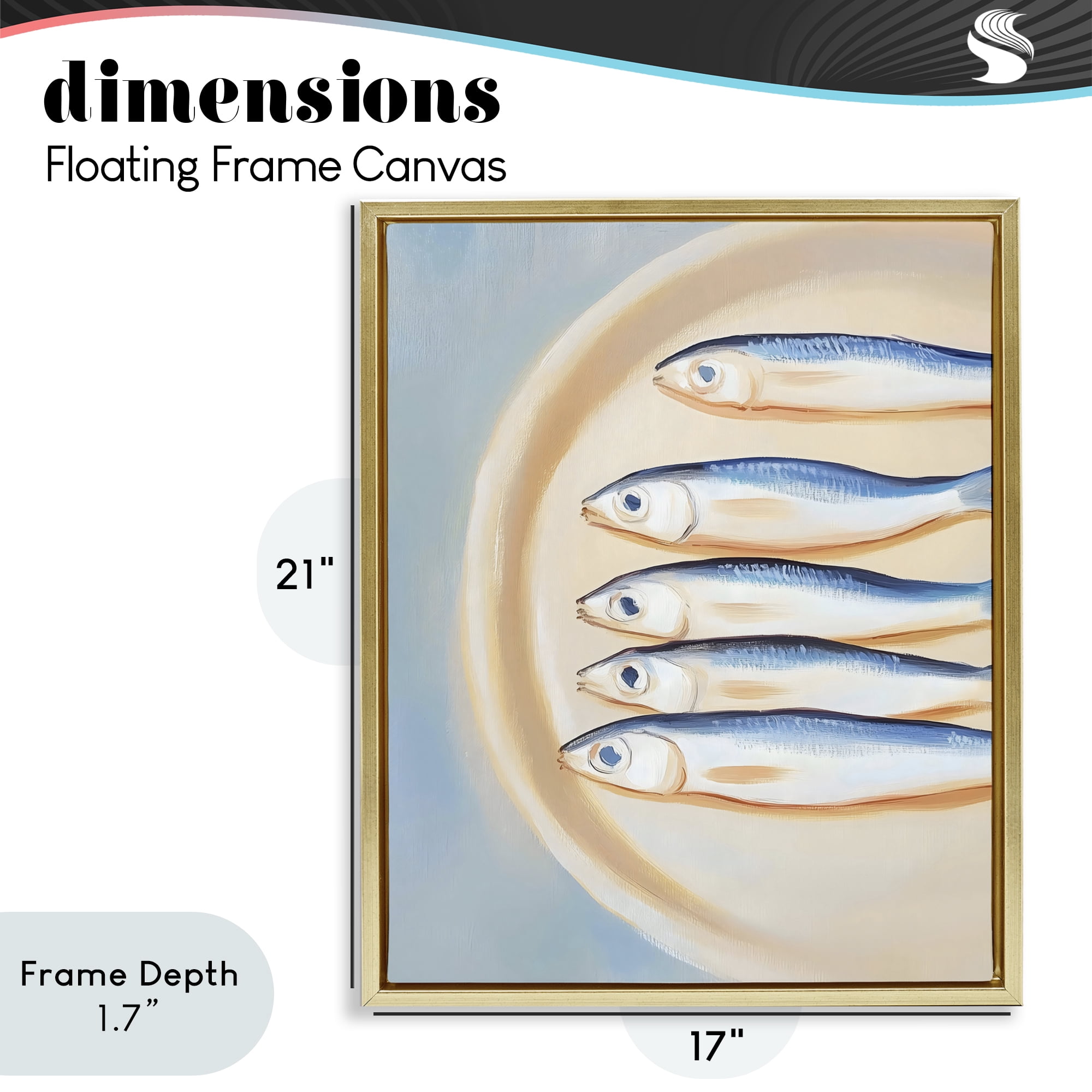 Stupell Industries Plate of Sardines Gold Framed Floater Canvas Wall Art, design by The Prints Vibe