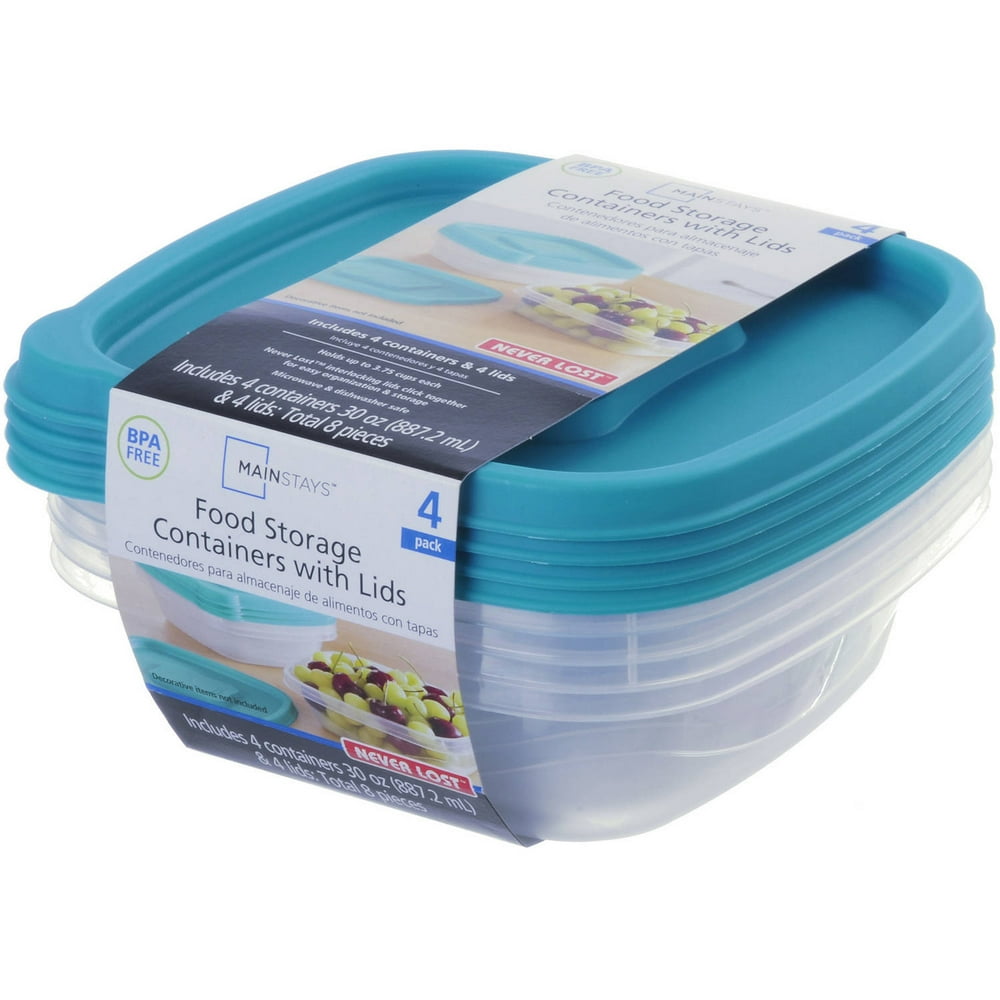 Mainstays Never Lost Square Food Storage Container, 3.75 cup, 4 count