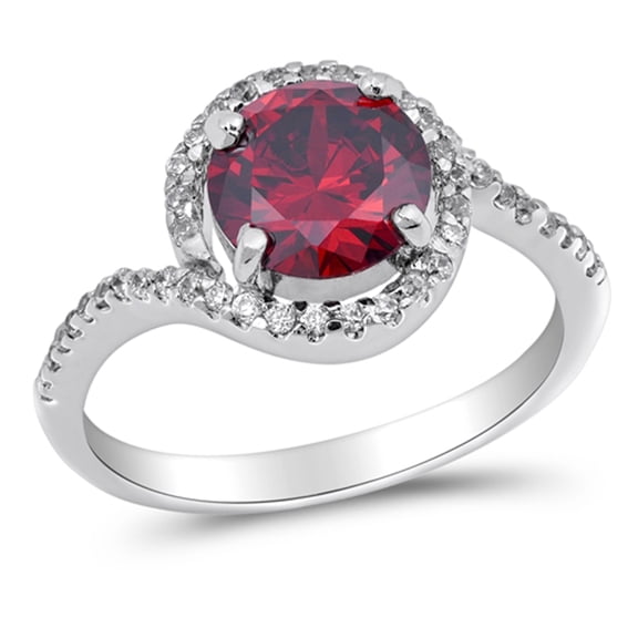 CHOOSE YOUR COLOR Simulated Garnet Swirl Solitaire Ring .925 Sterling Silver Band White CZ Female Size 8