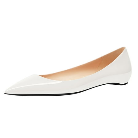 FSJ Women Pointed Toe Ballet Flats Comfortable Slip On Flats Shoes Casual Shoes Size 5.5 Beige