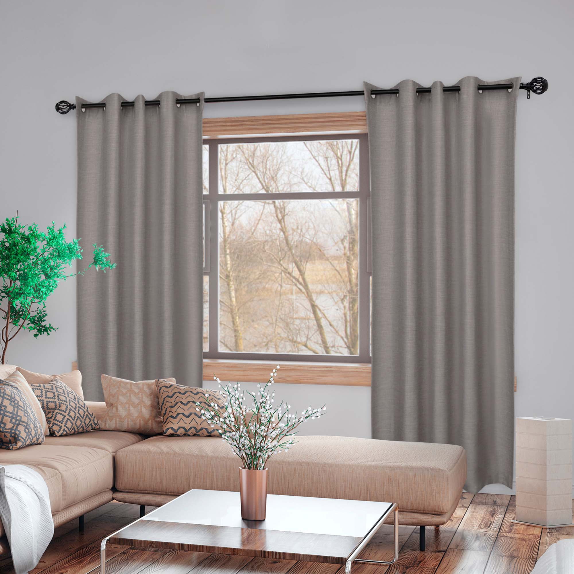 1" Single Curtain Rod Set with Decorative Cage finials