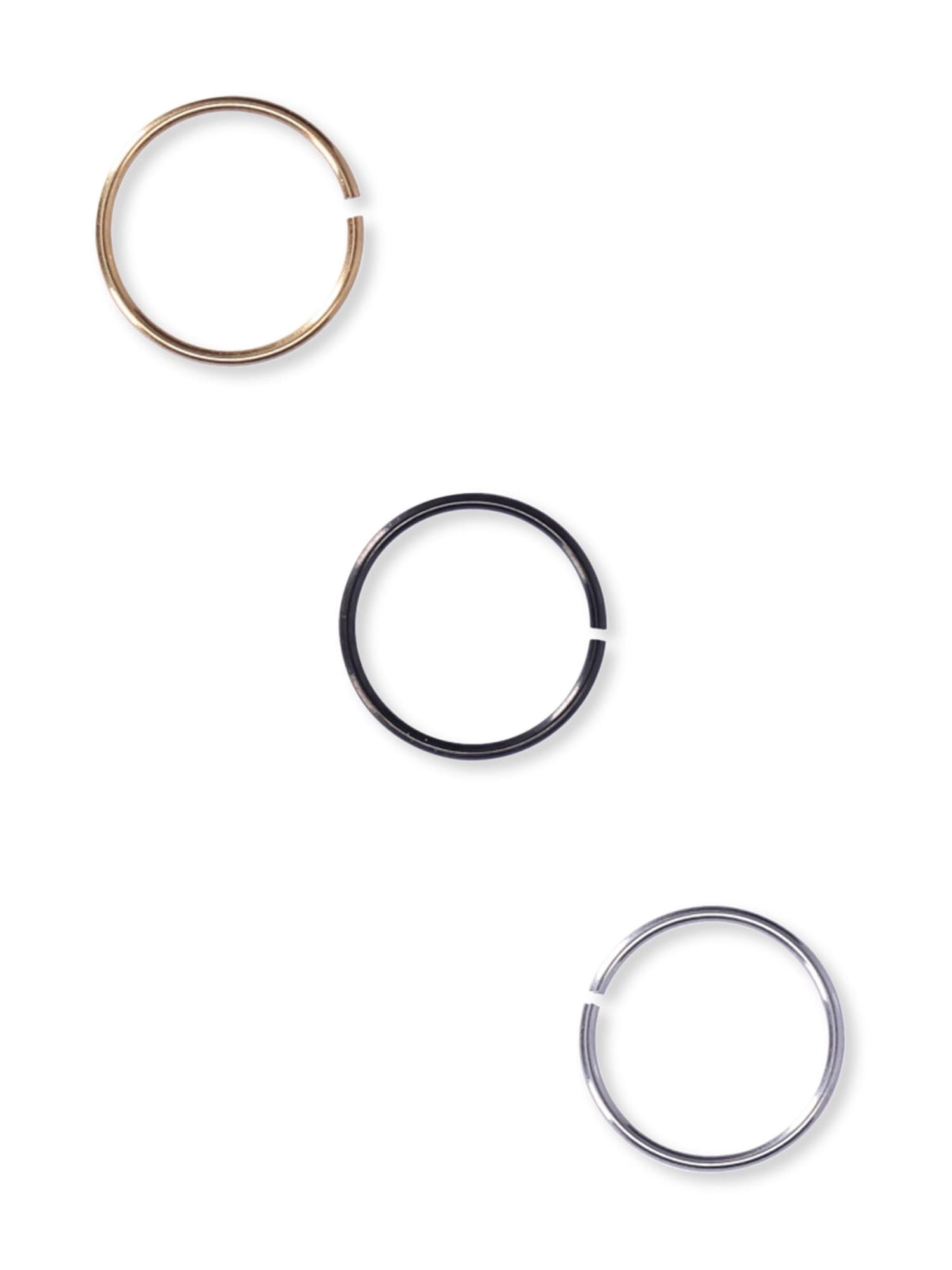 NoBoundaries Women's Silvertone Tri Tone Stud & Hoop Nose Ring Set, Stainless Steel, 6-Piece