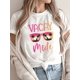thumbnail image 1 of Women's "Vacay Mode" Graphic T-Shirt - Casual Round Neck, Short Sleeve, Cotton Top with Colorful Fashion Glasses & Palm Tree Design, Perfect for Spring/Summer, 1 of 6