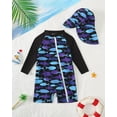 thumbnail image 2 of KIMI BEAR 12 Months Infant Baby Boys One-piece Swimsuit 18 Months Swimwear Full Zipper UPF 50+ Sun Protection Shark Print One Piece Bathing Suit Rash Guard and Hat Beachwear Sunsuit Blue, 2 of 10