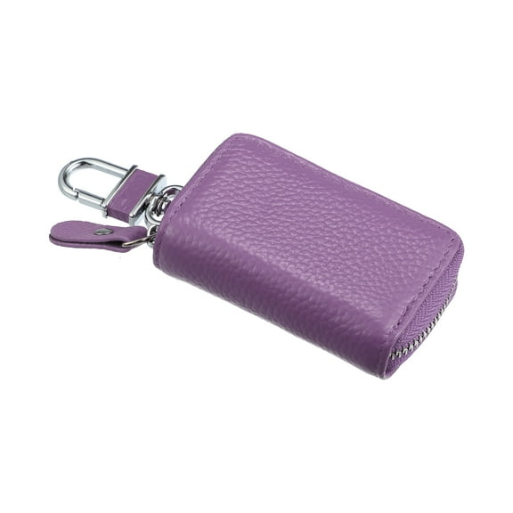 Unique Bargains 1 pc Car Key Case Faux Leather Zipper Multifunctional Car Fob Key Case for Auto Remote Key Purple