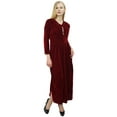 thumbnail image 4 of Phagun Women's Long Sleeve Maroon Loose Maxi Dresses Casual With Pockets-6, 4 of 5