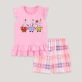 thumbnail image 2 of enyan Toddler Baby Girls Summer Clothes Smocked Short Sleeve T-Shirt Tops Ruffled Short Sets Cute Outfits 2Pcs,Pink,3-4 Years, 2 of 7