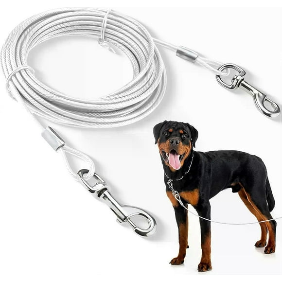Double-headed Dog Tie Out Cable Leash raction rope with metal buckle steel wire anti-rust training collar Outdoor Dogs Strap