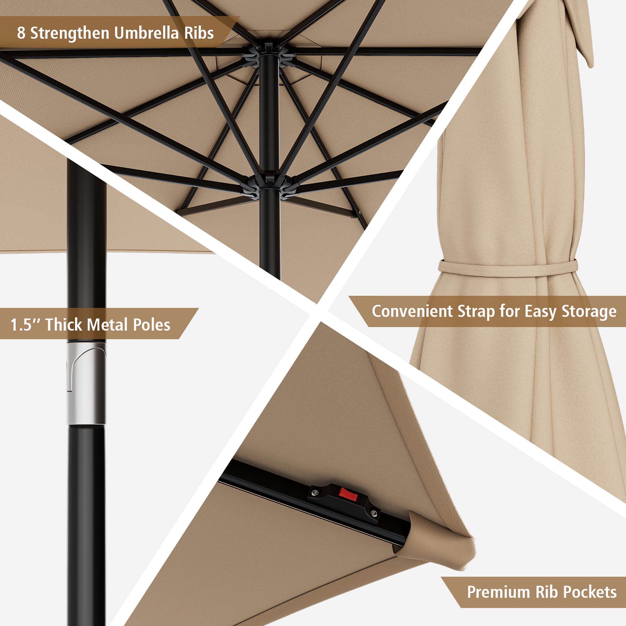 Gymax 10FT Solar Patio Umbrella 112 LED Lighted Umbrella Outdoor Table Market Umbrella Beige