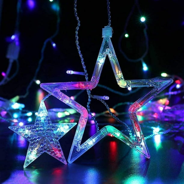 Luces de hadas LED, luces de cadena de estrellas, luces de cortina LED Luces de cadena impermeables para ventana, chimenea, jardín, luces de ventana de estrella de Navidad WD.WDQZL Hogar