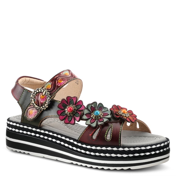 Spring Step L'Artiste Women's Laga Slide Sandal – Premium Hand Painted Leather Footbed Flexible Sole – Teardrop Cutout Circular Buckle, Arch Support Stylish Design