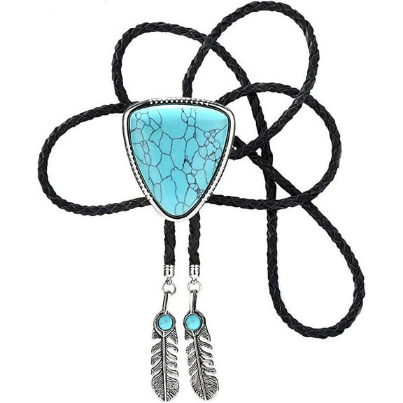 Vintage White Crack Triangle Bolo Tie for Men with Silver Bolo Tie Tips