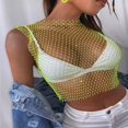 thumbnail image 3 of EIMELI Women Mesh Midriff-baring Tops Leisure Rhinestone Decoration Sleeveless Hollow Perspective Tank Top, 3 of 6