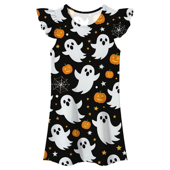 Bysome Girls Dress Graphic Print Short Sleeve Crew Neck Dresses Halloween Comfortable Girls Dress Size 3-4 Years Black