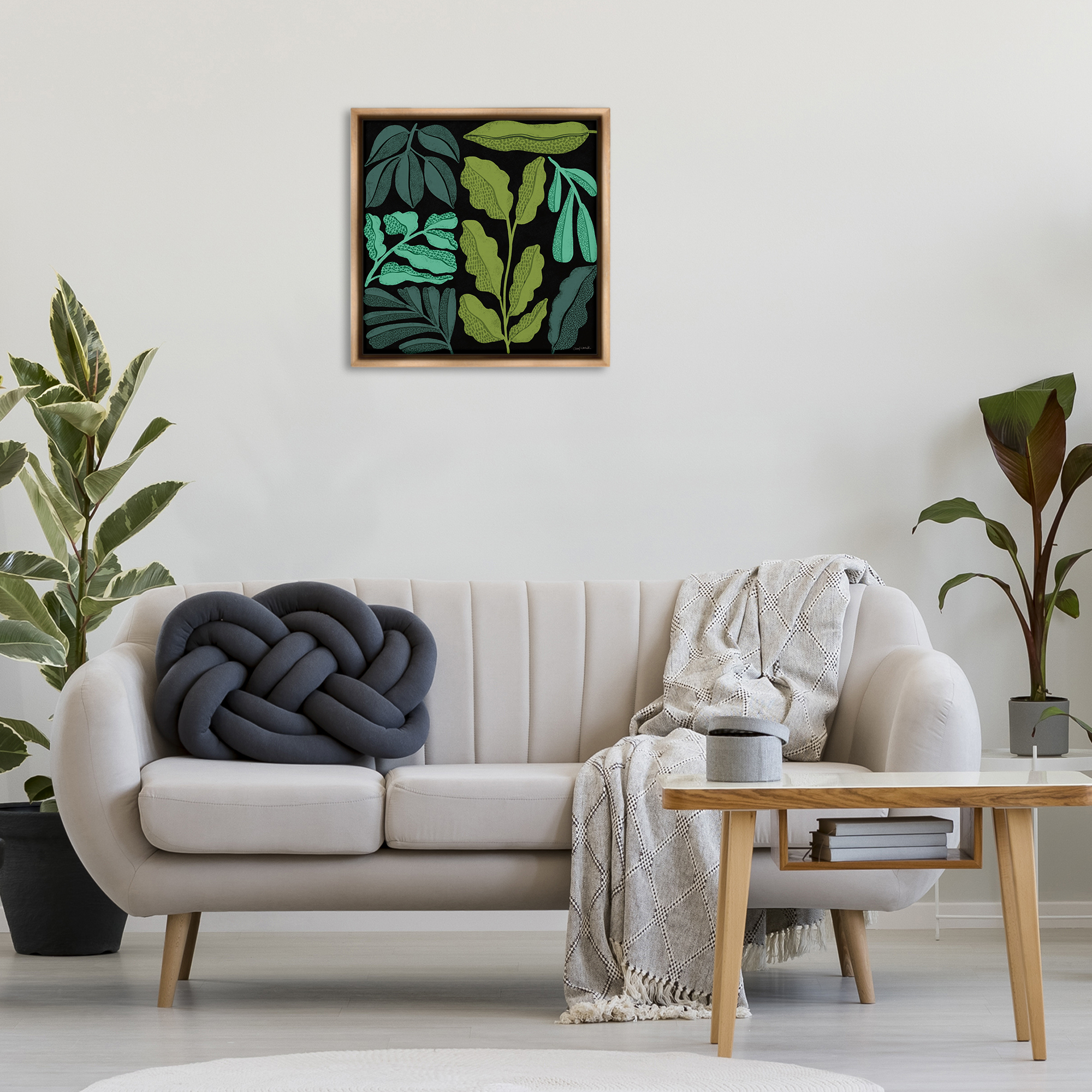 Stupell Industries Plant Sprig Collage Plants & Flowers Painting Brown Floater Framed Canvas Art Print Wall Art, 25 x 25