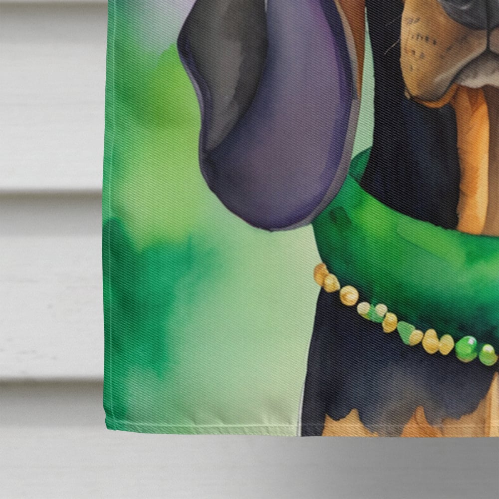 Black and Tan Coonhound King of Mardi Gras House Flag 28 in x 40 in