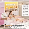 thumbnail image 3 of L-Shaped Bunk Beds Twin Over Twin with 8 Storage Drawers, Charging Station and LED Lights, Metal Bunk Beds with Storage Headboard and Shelf for Teen, Safety Guardrail & Ladder, White&Pink, 3 of 9