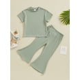 thumbnail image 2 of FEORJGP Toddler Girls Summer Ribbed Outfits 1-5Y Infant Baby Short Sleeve T-shirt Crewneck Shirt Tops Solid Color Flared Pants Sets Loose Casual Slim Clothes Set, 2 of 9