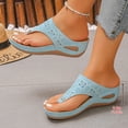 thumbnail image 2 of Flip Flops for Women Boho Hollow out Slides Orthopedic Wedge Sandals with Comfortable Arch Support Casual Summer Slip on Beach Shoes Sky Blue Size 6, 2 of 7