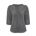 thumbnail image 4 of IROINNID Women Loose Fit V Neck Button Down Cotton Linen Blend T Shirt Casual Comfortable All Match Top Breathable Soft Everyday Wear(Gray#2,4XL), 4 of 6