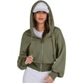 thumbnail image 3 of Female Zip Up Hoodies Cropped Sweatshirts Casual Comfy Cute Zip Jackets Fashion Trendy Fall Outfits Army Green M, 3 of 10