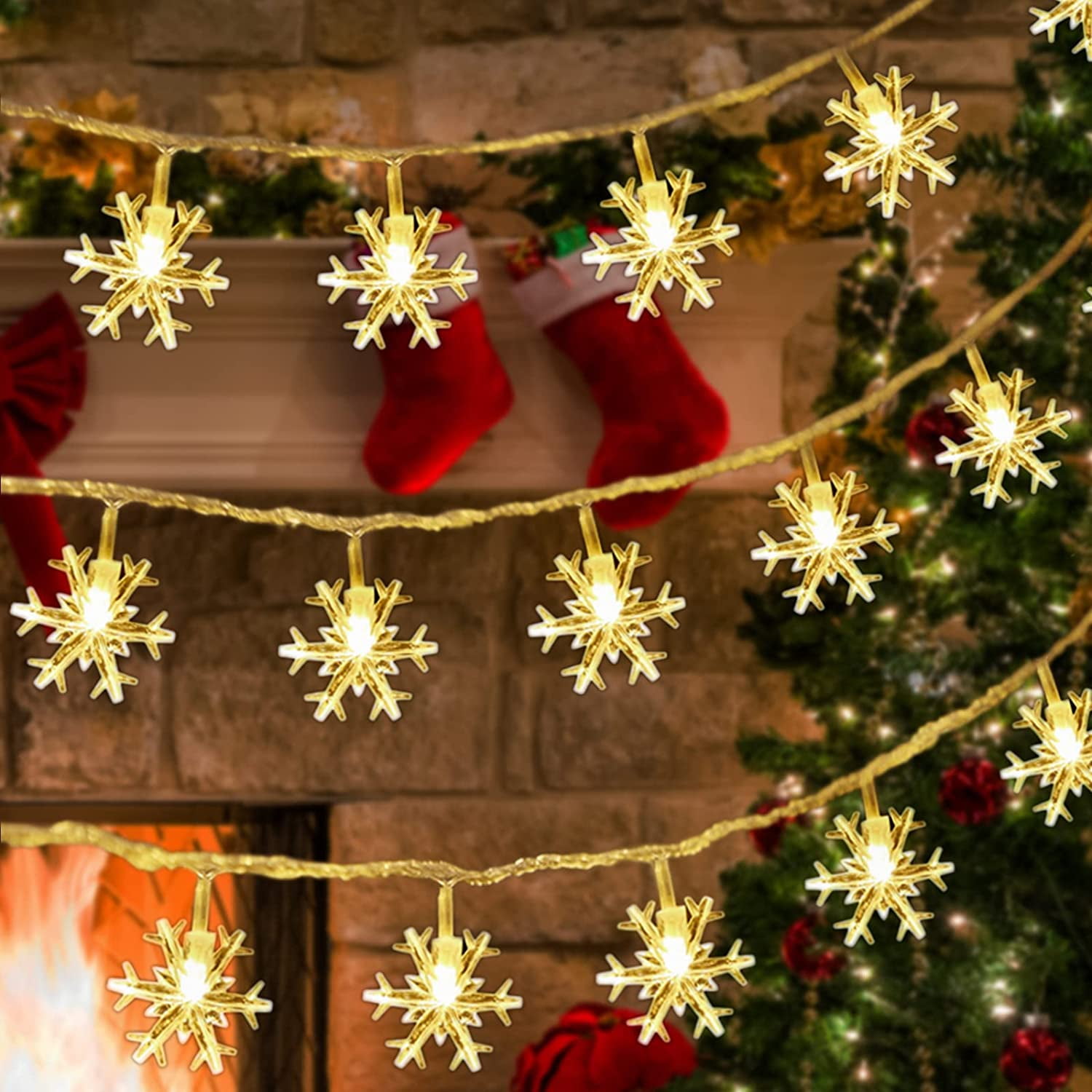 Rosnek LED Snowflake Christmas Lights, Twinkle Snowflake String Lights