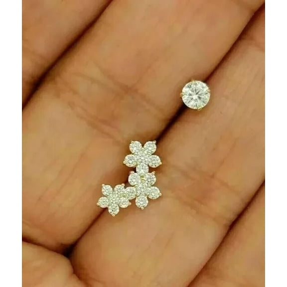 2Ct Round Cut Lab-Created Diamond Belly Button Navel Ring 14K Yellow Gold Plated