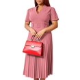 thumbnail image 2 of Women Short Sleeve Cape Dress with A line Pleated Dress Wedding Midi Dresses, 2 of 5