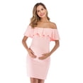 thumbnail image 2 of Vestido de mujer Vestido de embarazada de manga corta con hombros descubiertos Falbala Summer Cloth, Rosa, XL kenally AP002176-16, 2 of 7