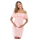 thumbnail image 2 of Vestido de mujer Vestido de embarazada de manga corta con hombros descubiertos Falbala Summer Cloth, Rosa, S Sweethay  AP002176-13, 2 of 7