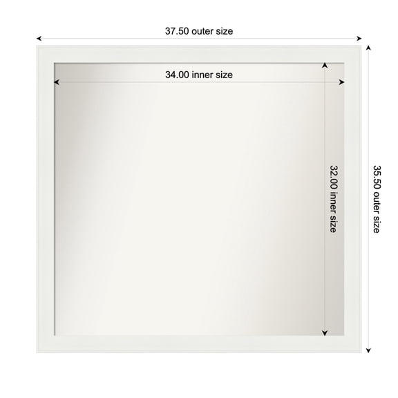 Amanti Art Custom Wall and Bathroom Mirror (35.5 x 37.5 in.), Vanity White Narrow Frame