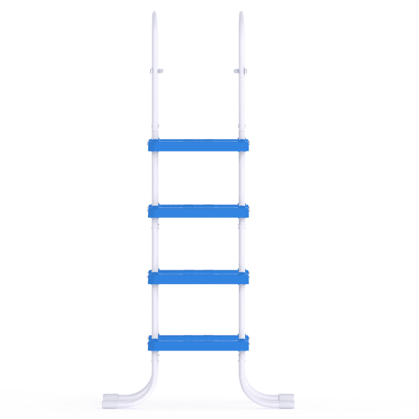 Alvantor 52in 4-Step Above Ground Pool Ladder, Iron Frame with Non-Slip Blue Steps, White and Blue