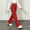 thumbnail image 6 of DJDLJWCJ Girls Wide Leg Pants Elastic Waist Stretch Soft Lounge Pants Solid Color Lightweight Pull-On Trousers Red Size 12, 6 of 10