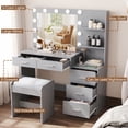 thumbnail image 3 of Rovaurx 46.7" Makeup Vanity Table with Lighted Mirror, Large Vanity Desk with Storage Shelf & 5 Drawers, Bedroom Dressing Table, 11 LED Lights, Grey RSZT106G, 3 of 7