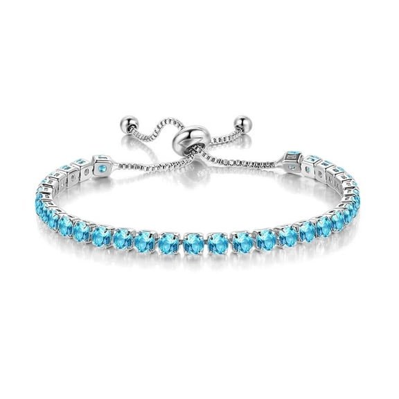 Paris Jewelry 18k White Gold 7 Cttw Created Aquamarine Round Adjustable Tennis Bracelet for Women plated
