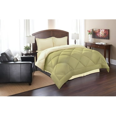 Goose Down Alternative Reversible Comforter -  All Season-Twin, Sage/Cream