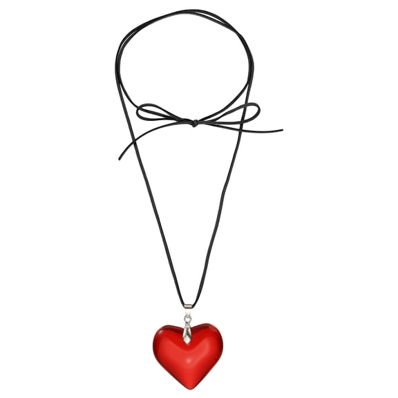 Uxcell Red Heart Chokers Necklace, Chunky Puffy Heart Chokers Big Glass Heart Pendant Necklace with Adjustable Velvet Chain for Women Y2K