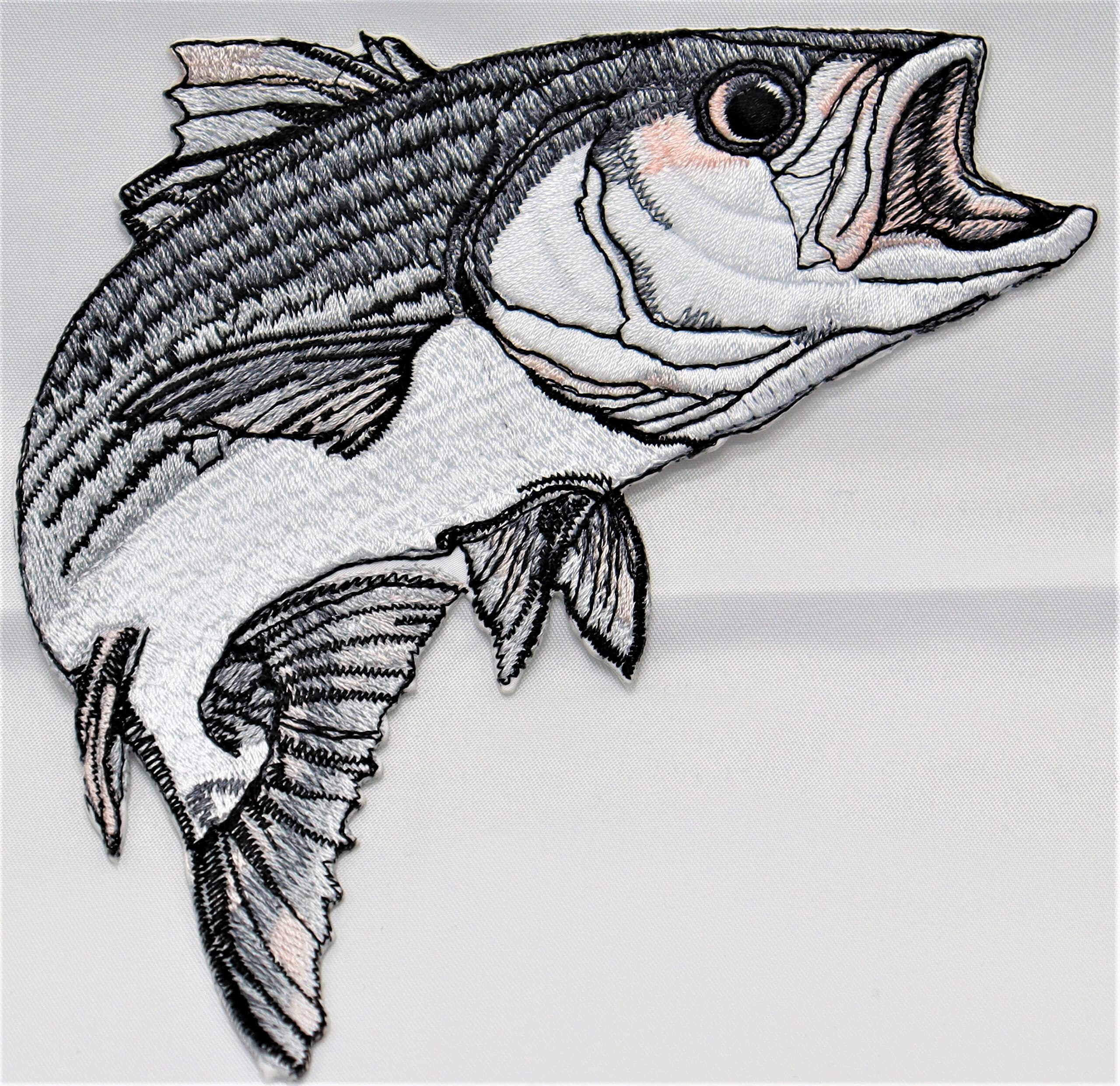 Striped Bass Fish Embroidered Iron On/Sew Patch [5.8" x 5"]
