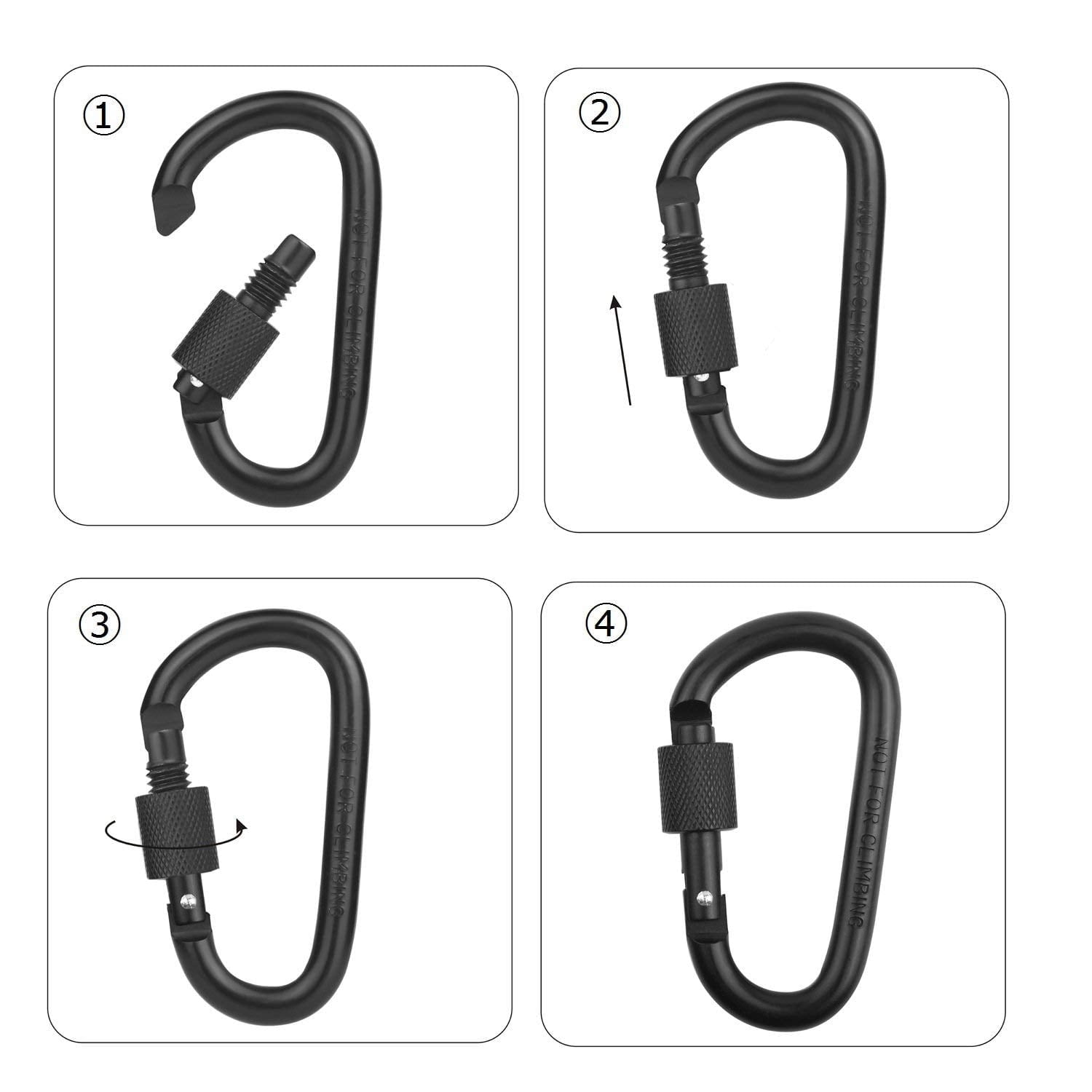 Carabiner Clip, Vonpri 3" Locking Carabiner Aluminum D Ring Caribeaner Clip Spring Snap Keyring Keychain Hook Screw Black 8 Pack