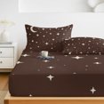 thumbnail image 6 of Twin Sze Fitted Sheet Set - Modern Brown 2 Piece Bedding Sets 16" Deep Pocket Fitted Sheet with 1 Pillowcase, Japanese Style Moon Stars Minimalism Brushed Microfiber Hotel Luxury Bed Sheets, 6 of 9