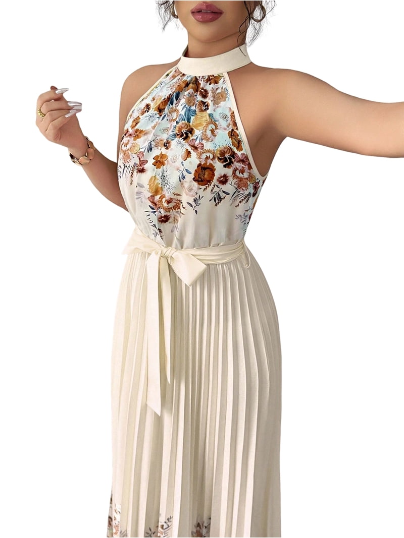 classy summer wedding guest dresses Women Elegant Floral Halter Maxi Dress Pleated A Line Flowy Dress Color M whether youre accessorizing with sandals for a relaxed brunch or dressing it up with wedges and statement jewelry for a more polished 53 Best Summer Wedding Guest