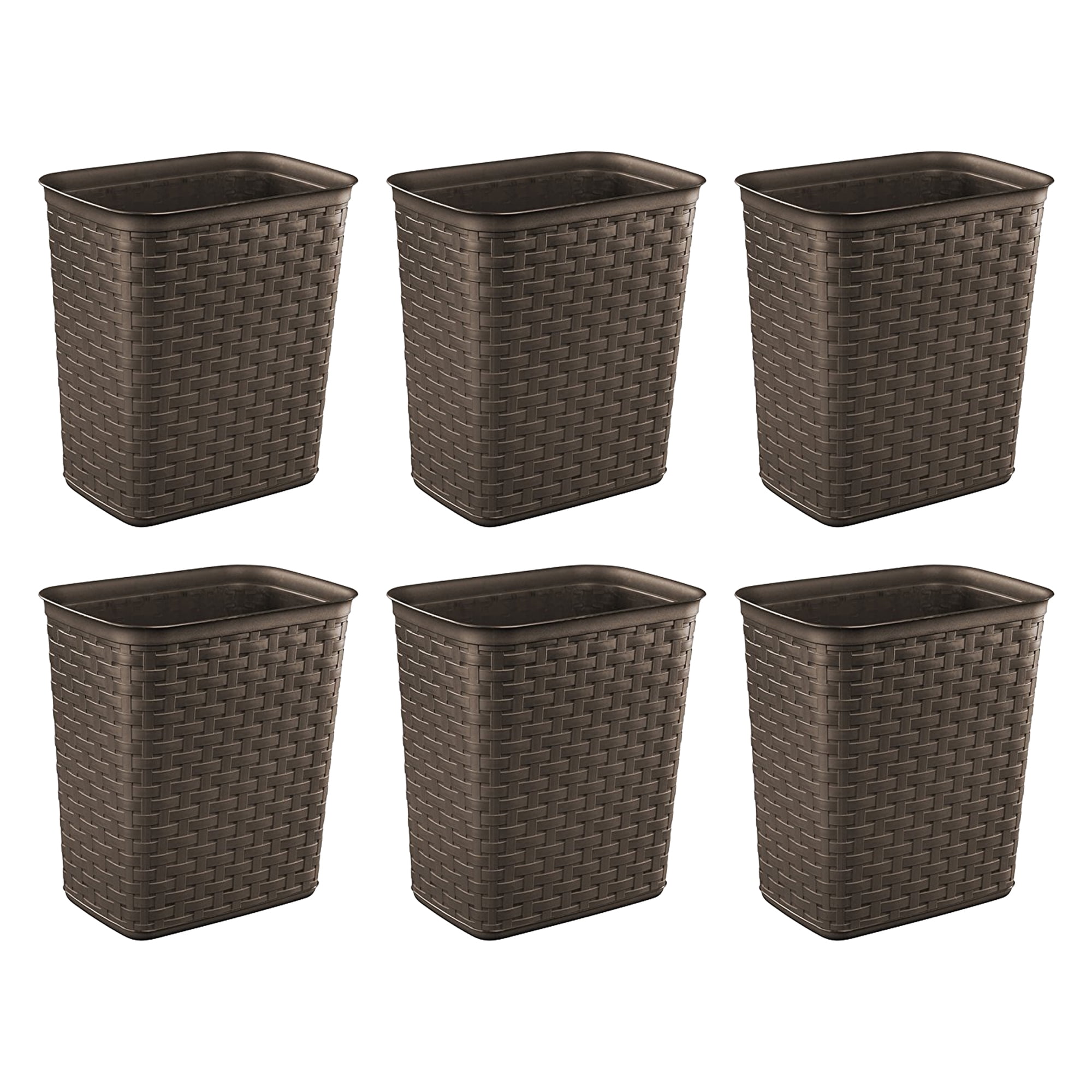 Sterilite Weave 3.4 Gallon Plastic Home, Office Wastebasket Trash Can, 6 Pack