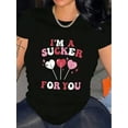 thumbnail image 1 of Camiseta de mujer con estampado de caramelos de amor y victoria para San Valentín, informal, de manga corta, transpirable, suave, para uso diario, para deportes de ocio., 1 of 5