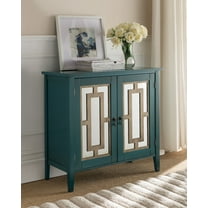 Hunter 2 Door Entryway Accent Display Cabinet With Adjustable Storage Shelf & Mirrored Doors, Antique Blue Wood, Contemporary